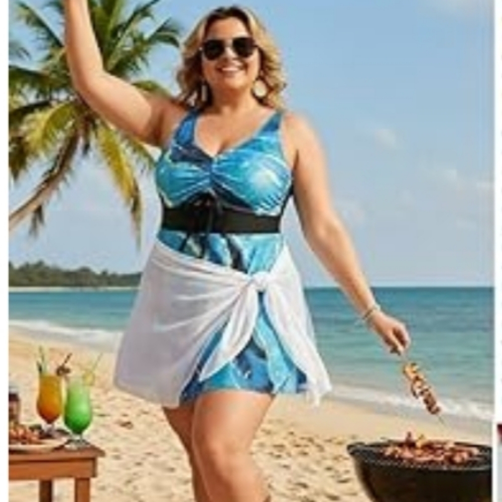 Hanna Nikole Blue Swim Dress With Shorts